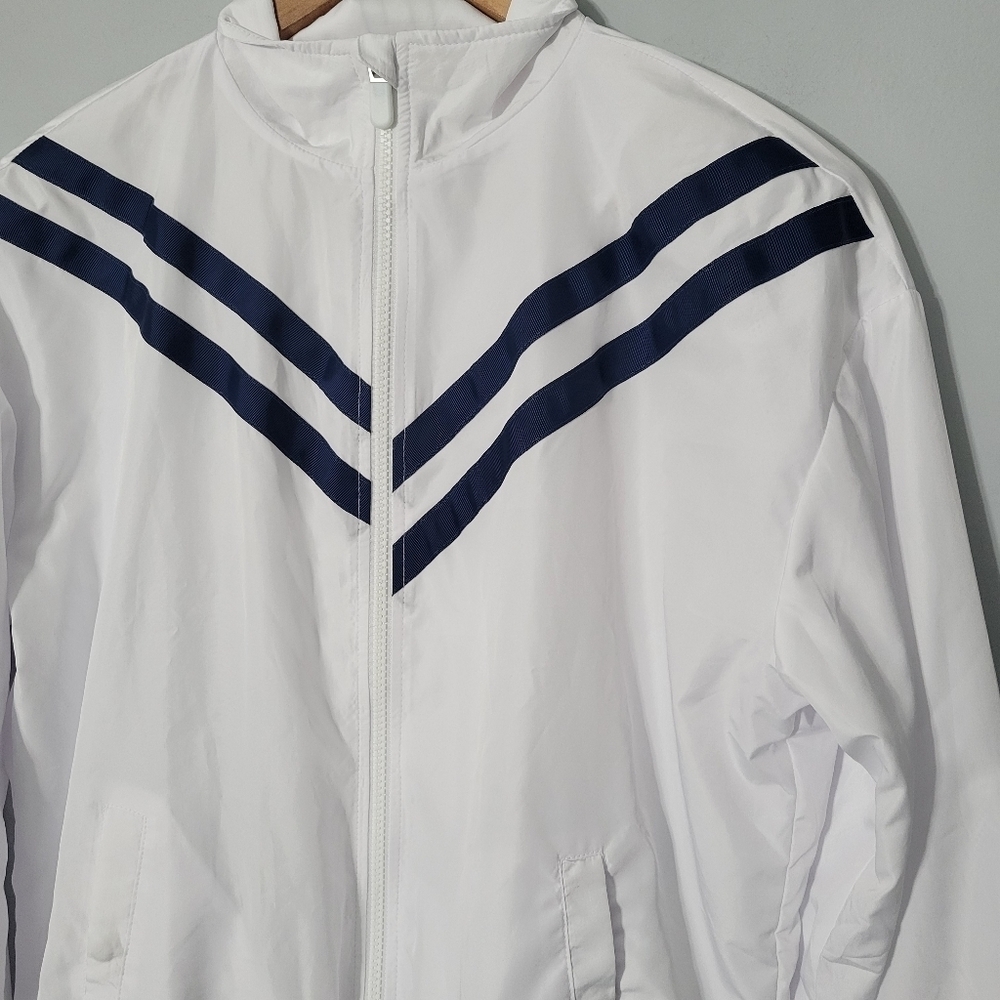 Zyia White and Blue Stripe Windbreaker Jacket - Picture 3 of 12